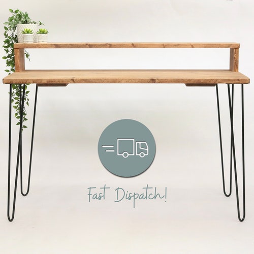 Industrial Desk With Monitor Stand Reclaimed Wood on Hairpin Etsy