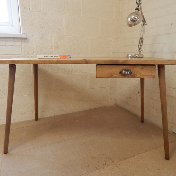 Desk/Computer desk/ Solid Wood/ Retro/ Industrial Tapered Legs Danish Bespoke Sizes