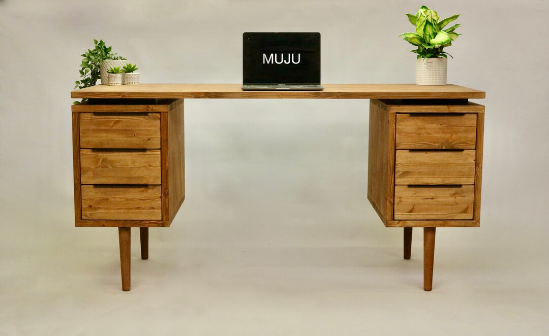Simple Desk With Drawers Both Sides Reclaimed Wood Handmade Desk