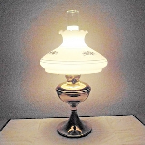 Gone With The Wind Vintage B & H Fancy Shiny Brass Electric Oil Burner Themed Mantle Hurricane Lamp
