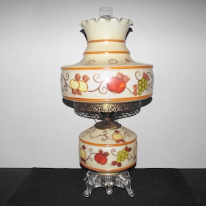 Gone With The Wind Unique Style Vintage 3-WAY Parlor Size Milk-Glass Fruit Themed Hurricane Lamp