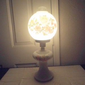 Gone With The Wind Fancy Globed Milk-Glass Floral Displayed Hurricane Lamp
