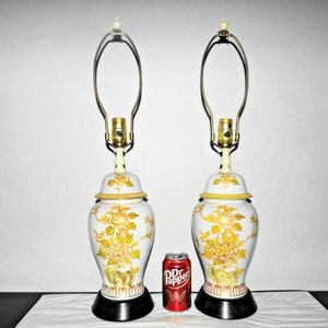 Lamps A Pair 27&quot;H 3-Way Asian Themed Fancy Porcelain On Metal Floral Themed Table Lamps