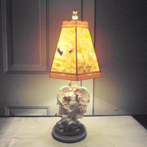 Lamp A Classy Colorful 17"H Fancy Porcelain  Angel Table Lamp w/ LITHOPHANE PLASTIC SHADE