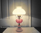 Fenton Gone with the wind Vintage fancy cranberry dot class ornate thick milk-glass hurricane table lamp