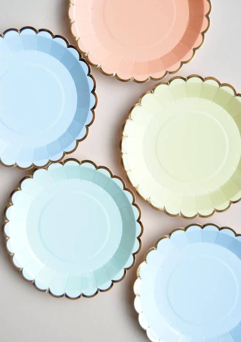 Pastel Paper Plates Gold Party Plates Birthday Party Plates Etsy