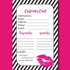 Lipsense Customer Card, Personalized Senegence, Digital Lipsense Party Printables, Black and White Stripes Hot Pink