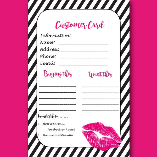 Lipsense Kundenkarte, Personalisierte Senegence, Digitale Lipsense Party Ausdrucke, Schwarz und Weiß Streifen Hot Pink