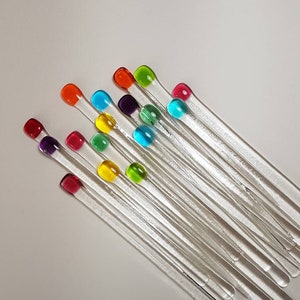 Glass cocktail sticks, swizzle sticks, fused glass, multiple colours, wedding favours, teachers gift, secret Santa, gin sticks, handmade