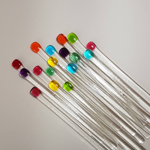 Bastoncini da cocktail in vetro fuso fatti a mano: bastoncini da cocktail colorati, bomboniere per matrimoni