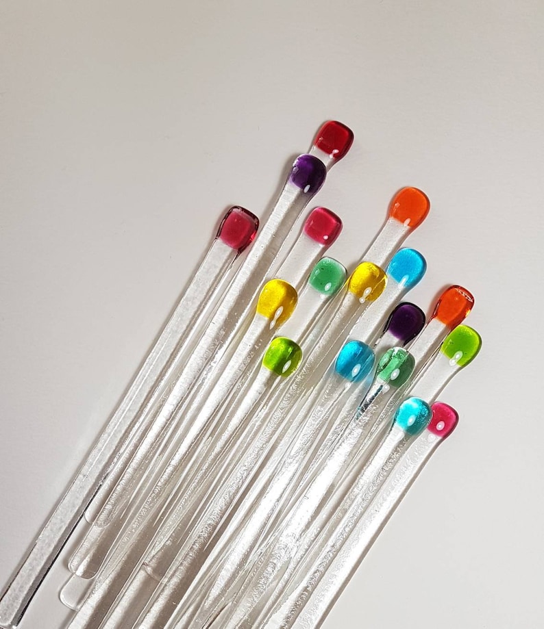 Glass Cocktail Sticks Swizzle Sticks Fused Glass Multiple Etsy