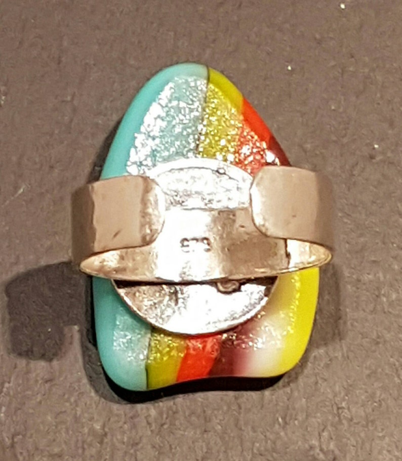 Glass ring fused glass ring designer ring Sterling Silver adjustable band Heart shaped glass cabouchon Valentines day ladies ring