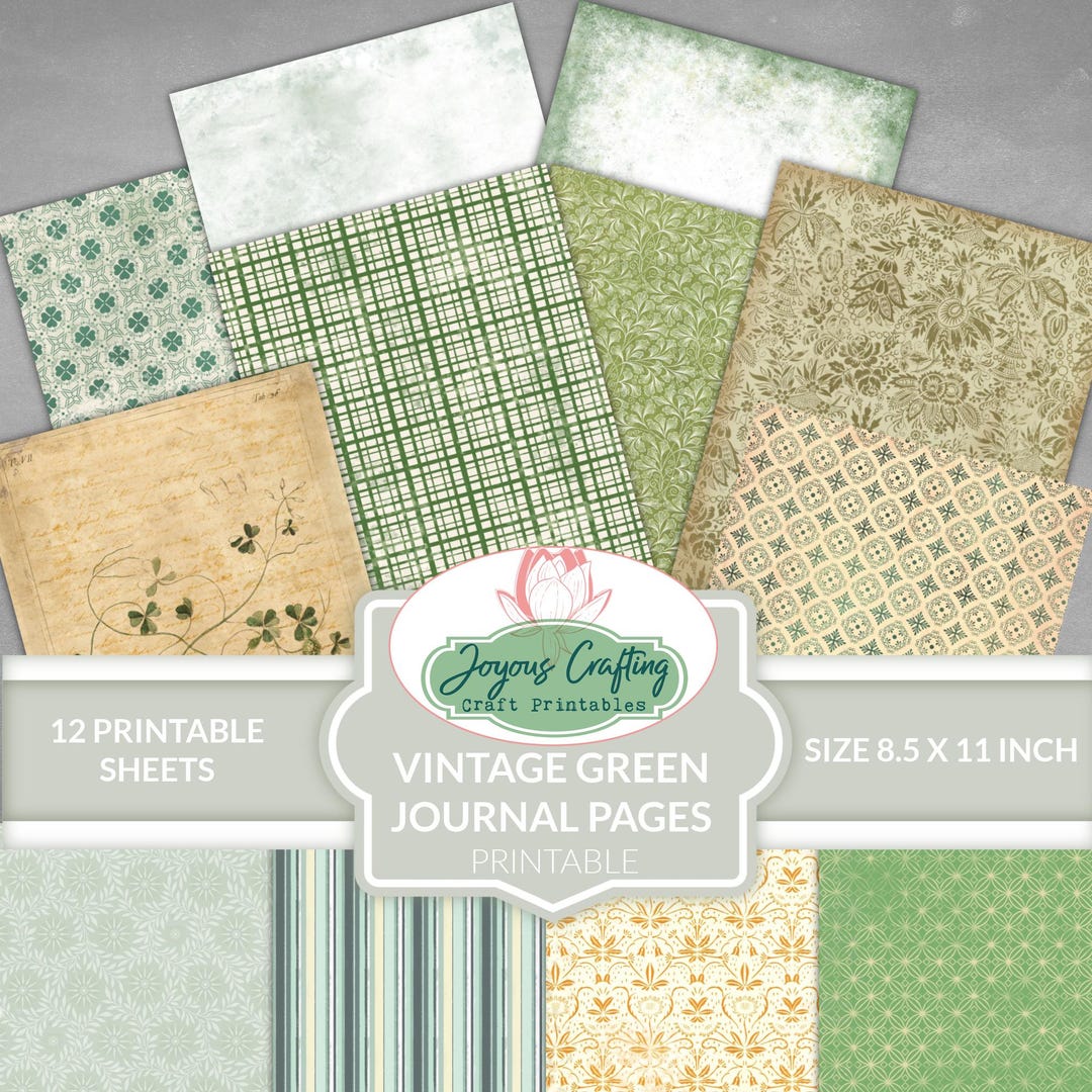 Vintage Green Botanical Journal Pages – Printable Scrapbook Pack for ...