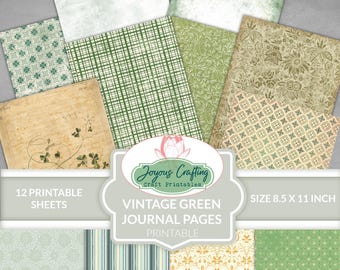 Vintage Green Botanical Journal Pages – Printable Scrapbook Pack for Junk Journals Digital Download