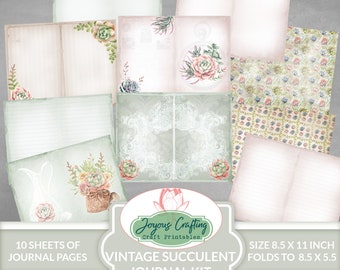 Succulent Garden Junk Journal Kit: Vintage Collage Paper (Printable)
