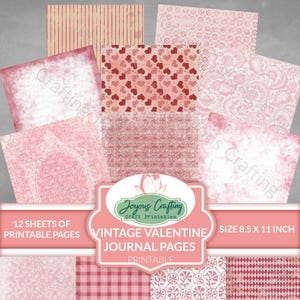 Vintage Valentine Papers, Pink Journal Pages, Pink Junk Journal Digital Download, Romantic printables, Joyous Crafting, Valentine Printable