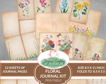 Vintage Wildflower Junk Journal Kit – Botanical Printable Junk Journal Pages, Ephemera & Scrapbook Paper Digital Download