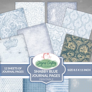 Vintage Blue Journal Pages | Printable Junk Journal | Aesthetic Digital Scrapbook Paper | Grunge Worn Backgrounds | Instant Download