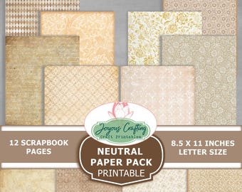 Neutral Journal Pages – Printable Scrapbook Pack for Junk Journals Digital Download