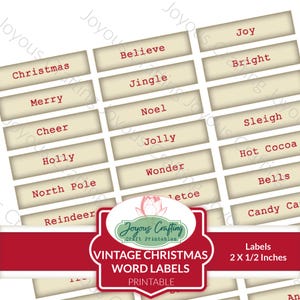 Vintage Red Christmas Words, Christmas Tags, Christmas Junk Journal Words, Christmas Label, Gift Tag, Christmas Ephemera, Joyous Crafting