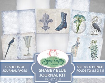 Shabby Blue Junk Journal Kit: Vintage Collage Paper (Printable)