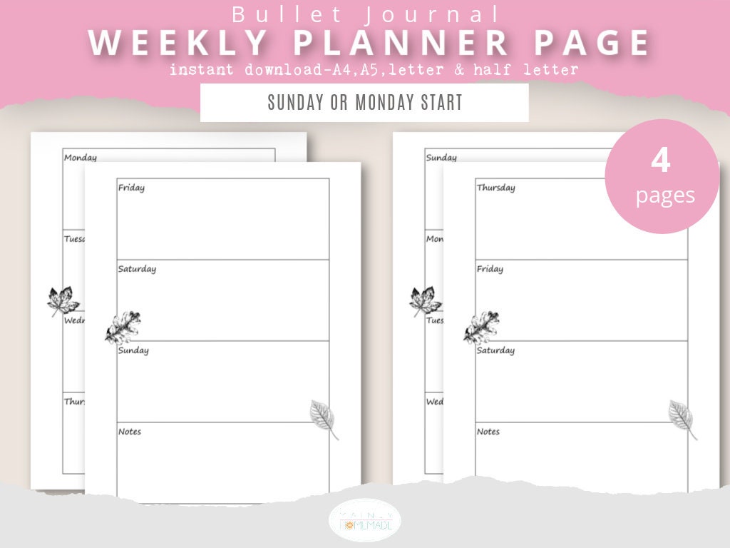 Weekly Planner Printables Printable Bujo Inserts Weekly - Etsy
