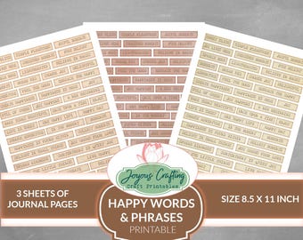 Happy Journal Words Printable Labels: Positive Phrases, Scrapbooking Ephemera (Digital Download)