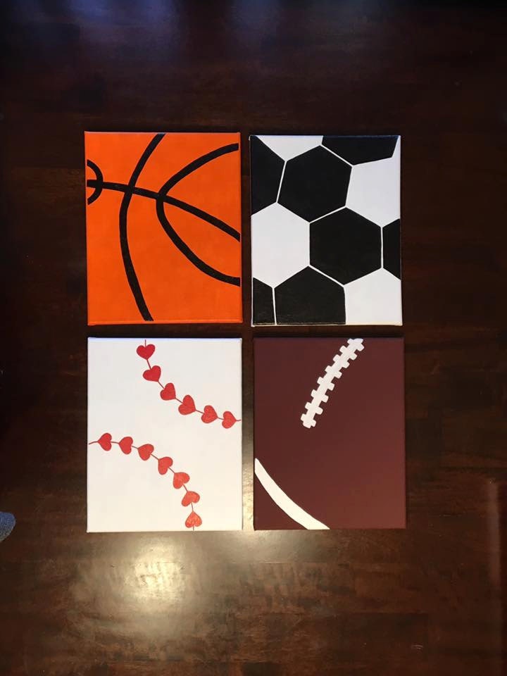 Set of 4 Sports Canvas Football Canvas Baseball Canvas Etsy