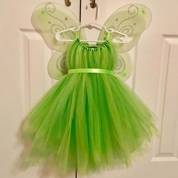 Tinker Bell Costume - Fairy Wings - Green Tulle Dress