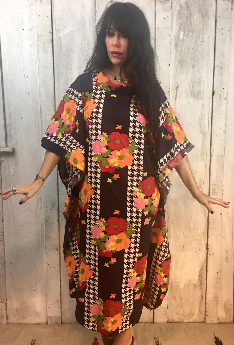 Vintage 70s Kaftan//Vintage Black Cotton Caftan // Boho | Etsy