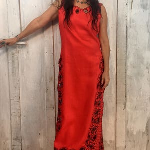 Vintage Cotton Maxi Dress// Maxi Gown Handmade// Red Cotton Maxi Dress// 1970's Dress image 4