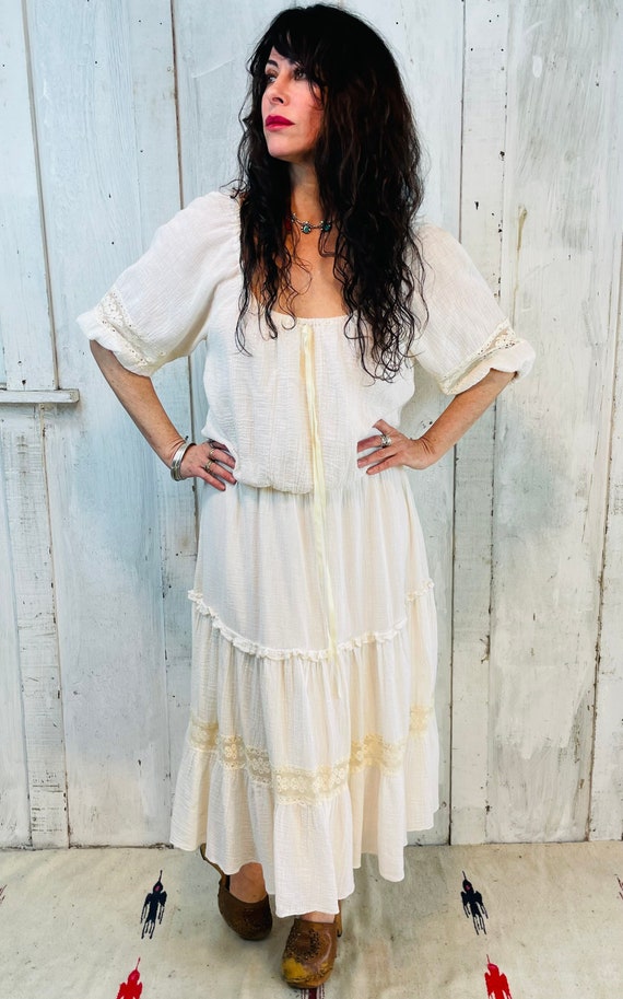 Vintage Gauze Cotton Dress/Flowy White Cotton Dre… - image 2