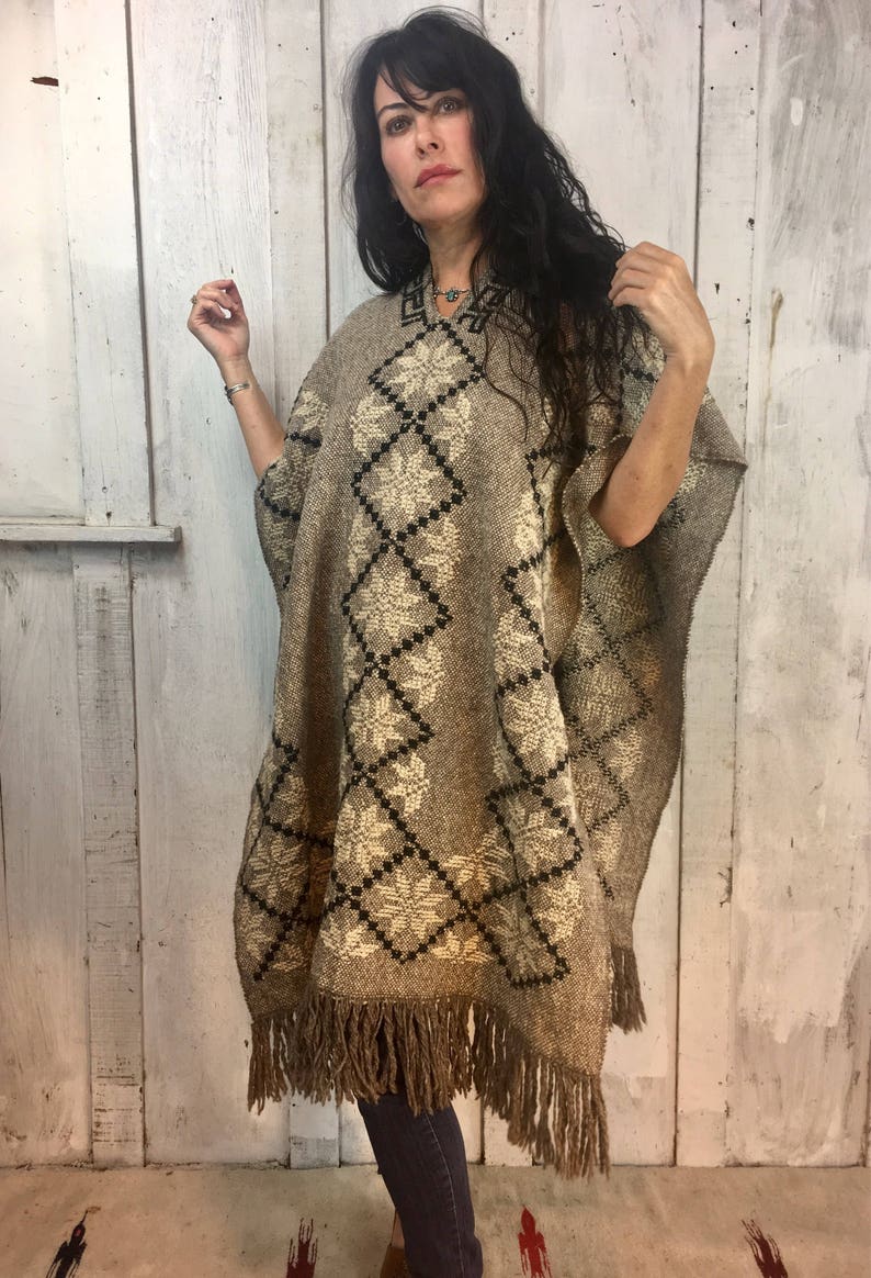 Vintage Handwoven PonchoMexican Wool PonchoFolk Art PonchoVintage Handmade Poncho
