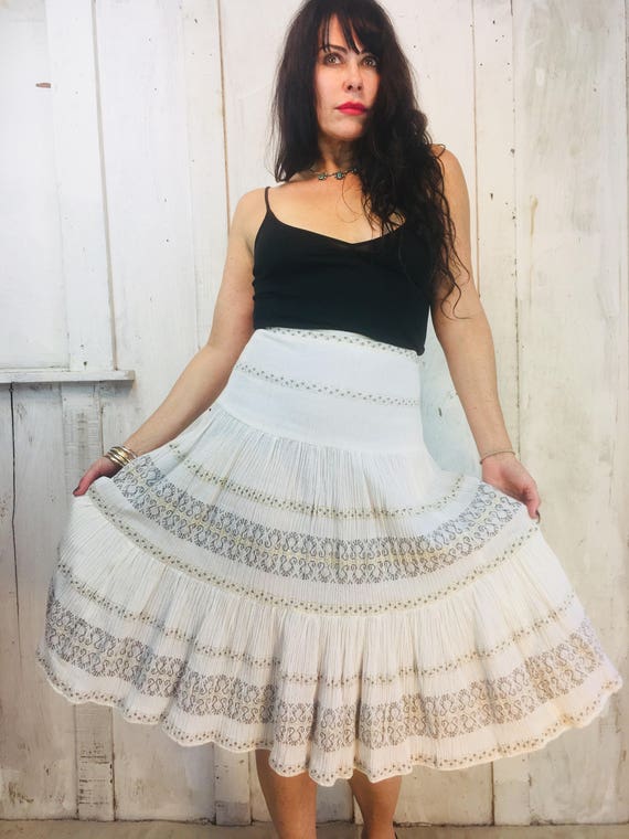 Vintage Indian Cotton Skirt//Indian White Cotton … - image 4
