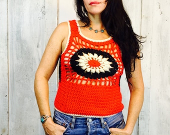 Vintage Crochet Top//Handmade Crochet 1970s Top// Hippy Boho Festival Top