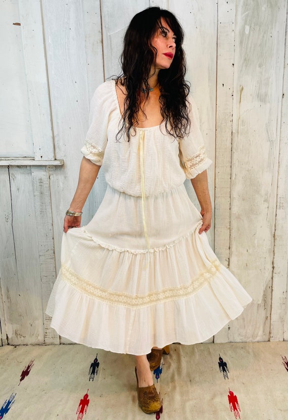 Vintage Gauze Cotton Dress/Flowy White Cotton Dre… - image 5