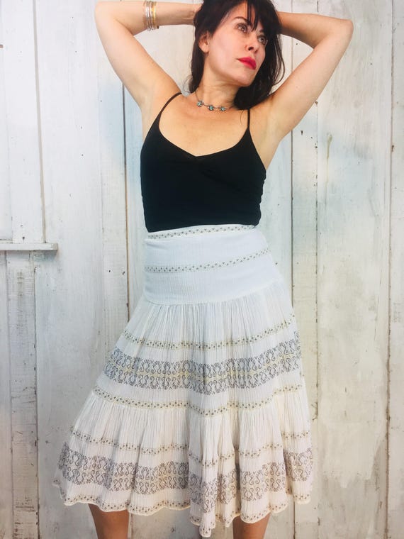 Vintage Indian Cotton Skirt//Indian White Cotton … - image 5