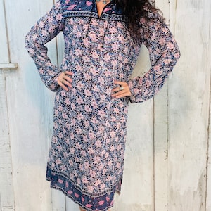 Vintage Indian Dress// Indian Cotton Dress// Indian Gauze Dress/Hippie Boho Dress