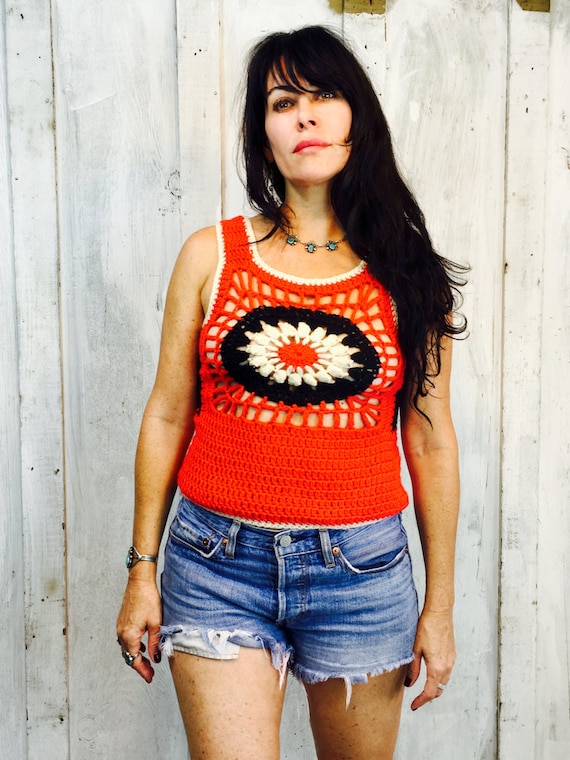 Vintage Crochet Top//Handmade Crochet 1970s Top//… - image 3