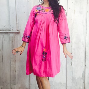 Vintage Mexican Dress // Mexican Embroidered Mini Dress//Ethnic Boho Dress/ 1970s Mini Dress
