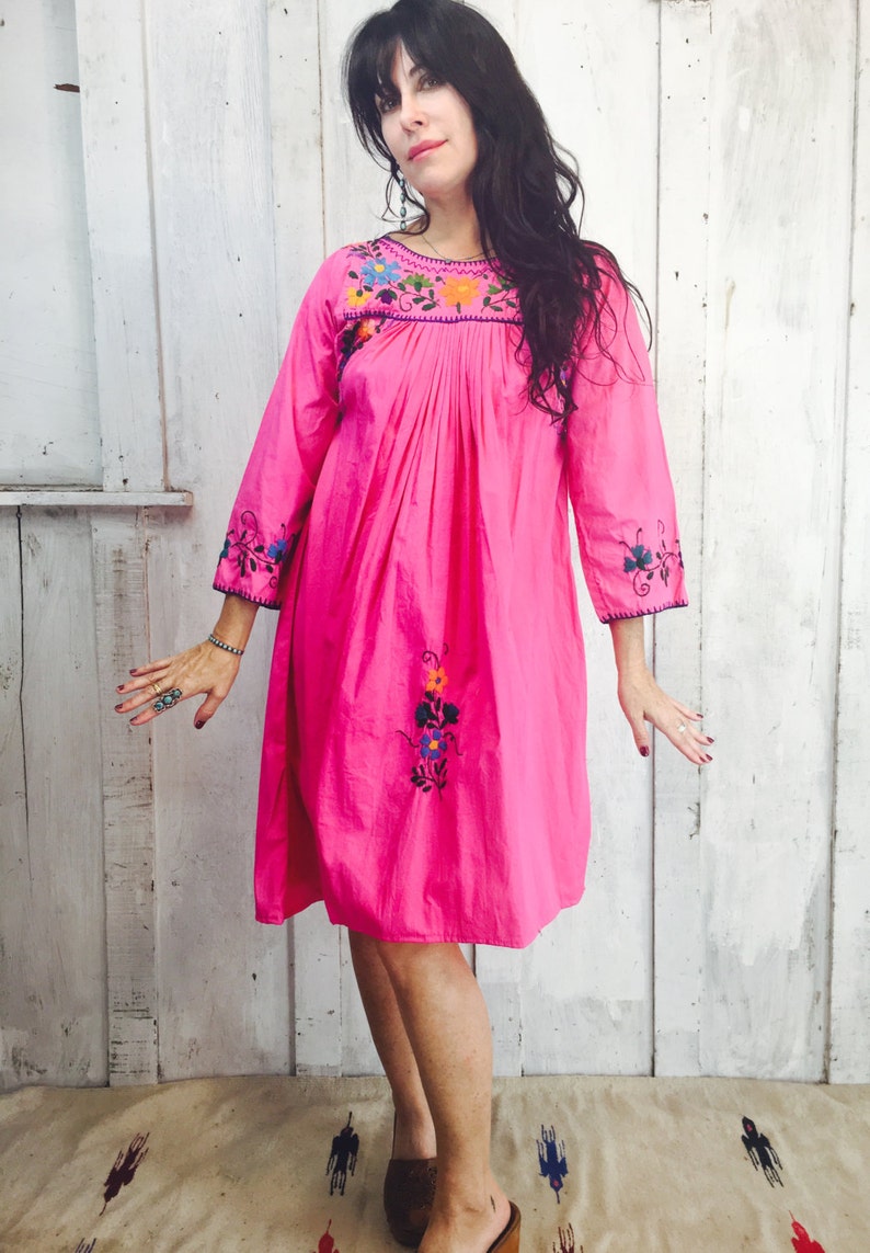 Vintage Mexican Dress // Mexican Embroidered Mini Dress//Ethnic Boho Dress/ 1970s Mini Dress image 1