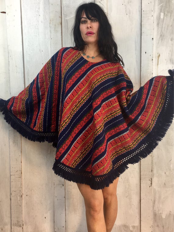 Vintage Handwoven Poncho//Folk Art Poncho//Vintag… - image 1