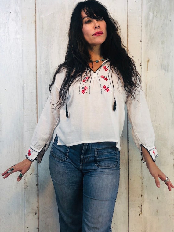 Vintage Indian Cotton Top// Indian Gauze Blouse//