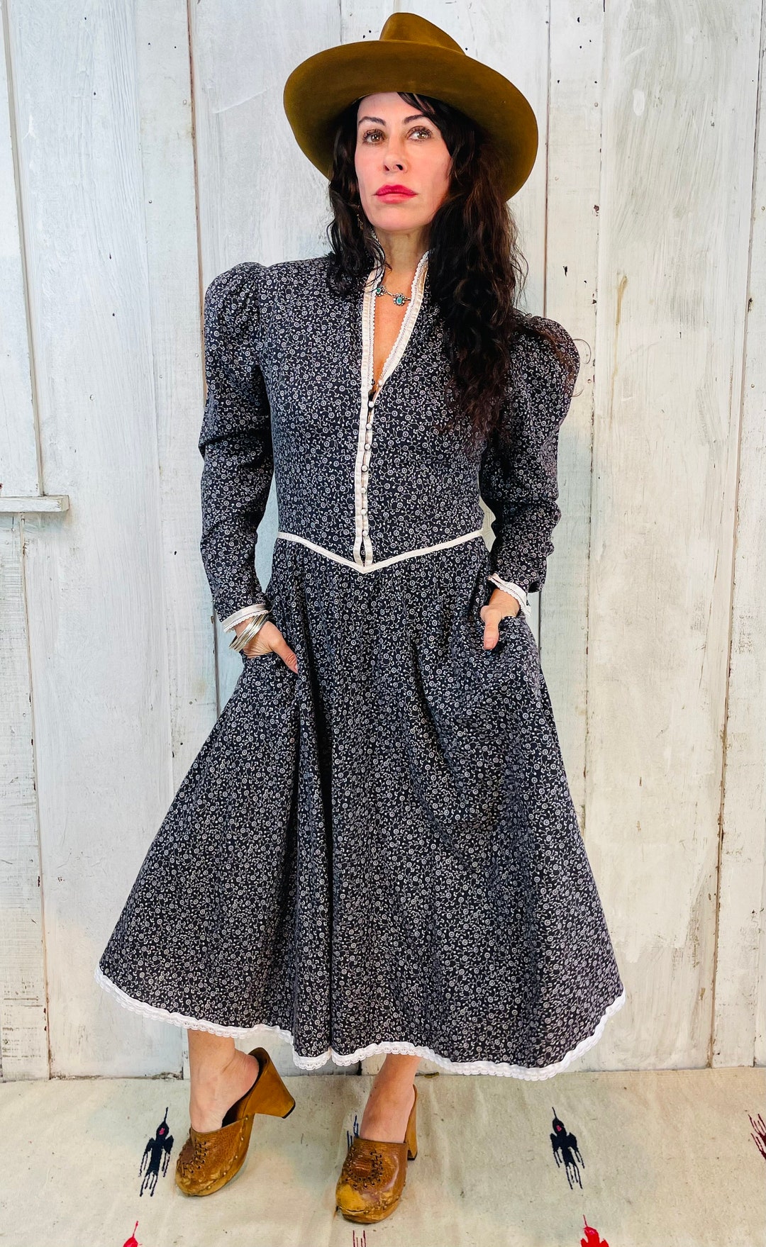 Gunne Sax Dress// Vintage Gunne Sax Blue Prairie Dress//70s Mid Dress ...