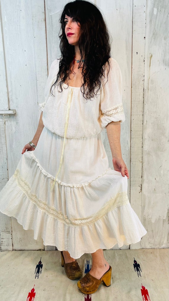 Vintage Gauze Cotton Dress/Flowy White Cotton Dre… - image 4