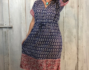 Vintage indisk klänning// Indisk bomullsklänning// Boho indisk klänning// 1970-tals boho zigenarklänning// Etnisk hippie tribal klänning