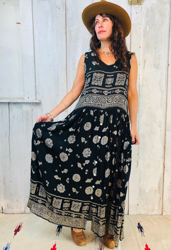 VIntage Bila Maxi Dress// Vintage Indian Rayon Dre