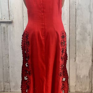 Vintage Cotton Maxi Dress// Maxi Gown Handmade// Red Cotton Maxi Dress// 1970's Dress image 5