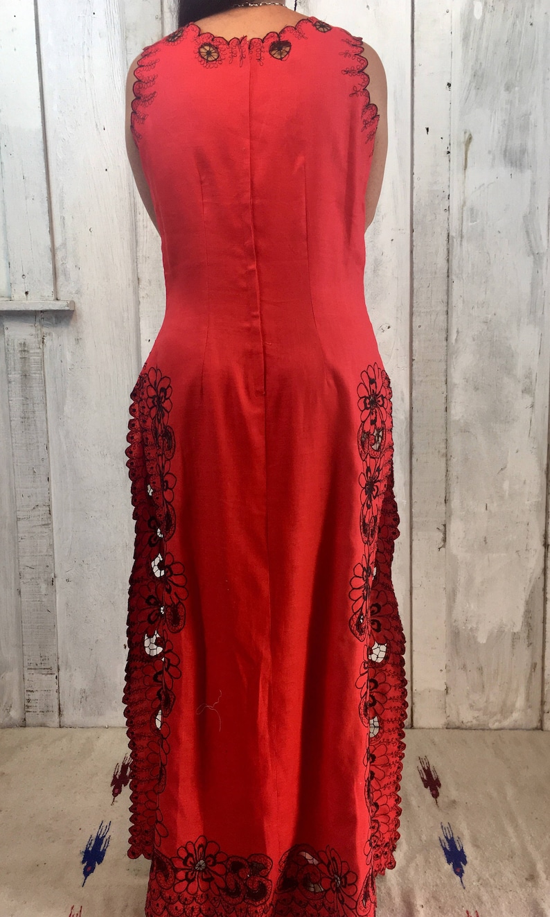 Vintage Cotton Maxi Dress// Maxi Gown Handmade// Red Cotton Maxi Dress// 1970's Dress image 5