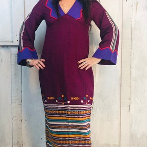 Vintage Indian Caftan/: 70s Embroidered Ethnic Kaftan// Handmade Indian Bohemian Kaftan/ Vintage Cotton Maxi Dress// Festival Indian Dress